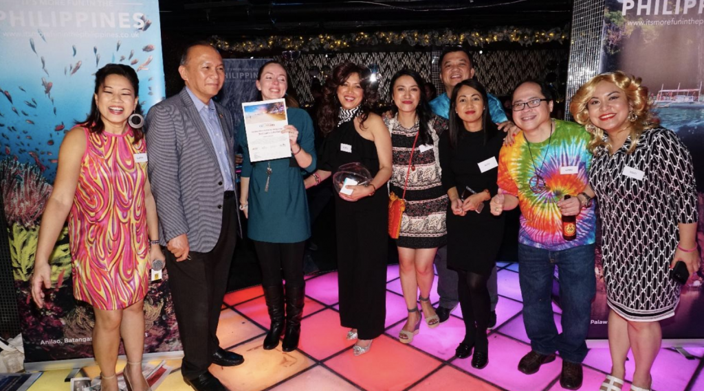 Thea Wall Coomber from Jules Verne with the Philippine Embassy Deputy Chief of Mission, Ambassador Gilbert Asuque, and the PDOT London Team led by Tourism Attache Gerard O. Panga